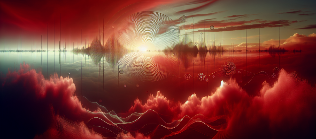 alt_text: Abstract scene with red skies and muffled voices, symbolizing a crisis of content and context.