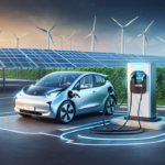 alt_text: An electric vehicle plugged in, illustrating two-way charging and renewable energy integration.