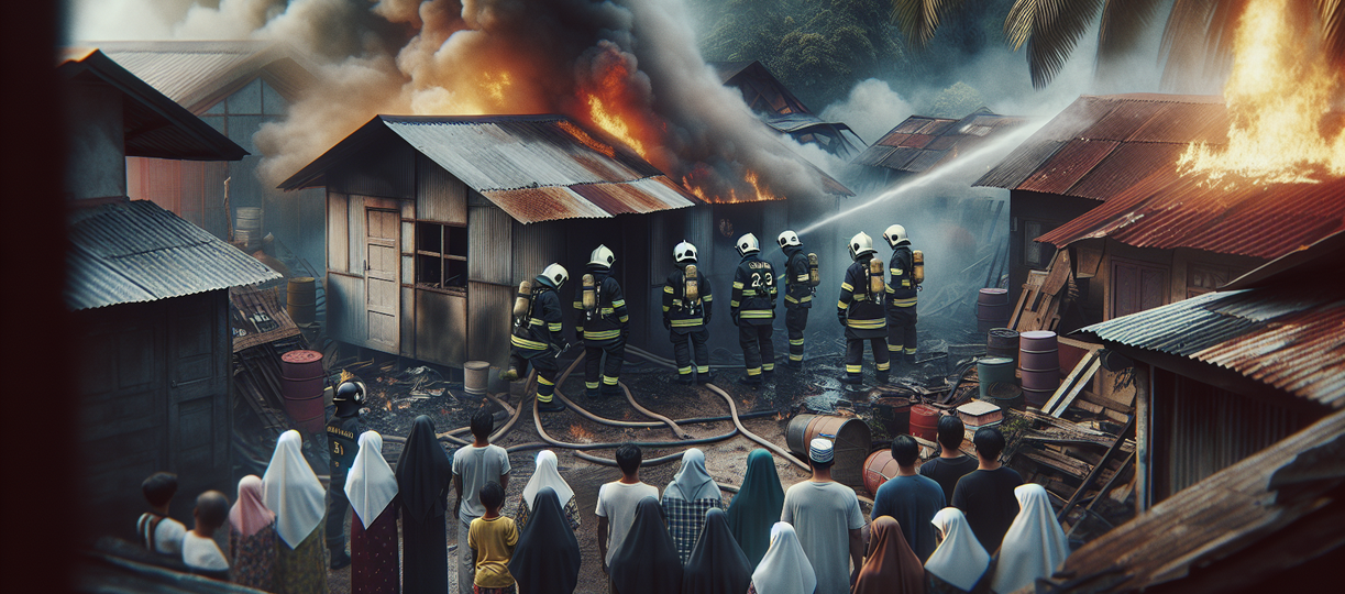 alt_text: Firefighters quickly extinguish a shed fire, smoke billowing, as onlookers watch nearby.