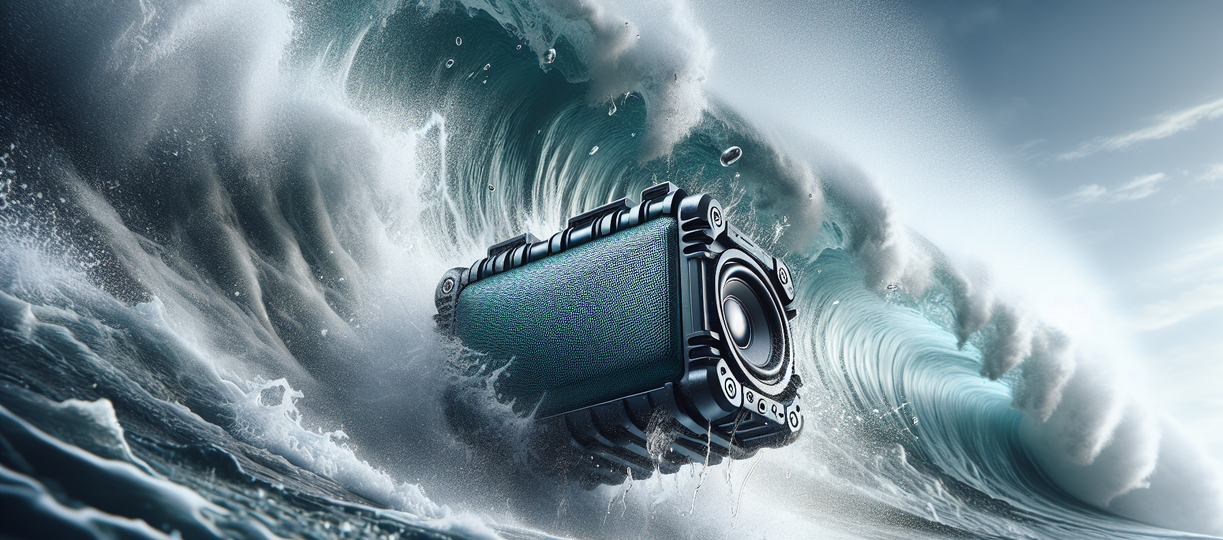 alt_text: JBL speaker withstands ocean waves, showcasing its durability and cutting-edge technology.
